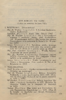 Przegląd Historyczno-Wojskowy : wydawany przez Wojskowe Biuro Historyczne. R. 6, T. 7, 1934, spis rzeczy VII tomu