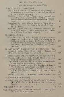 Przegląd Historyczno-Wojskowy : wydawany przez Wojskowe Biuro Historyczne. R. 6 [i.e. 7], T. 8, 1935/1936, spis rzeczy VIII tomu