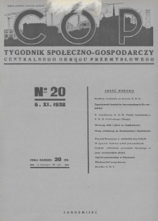 C. O. P. : tygodnik społeczno-gospodarczy Centralnego Okręgu Przemysłowego. 1938, nr 20