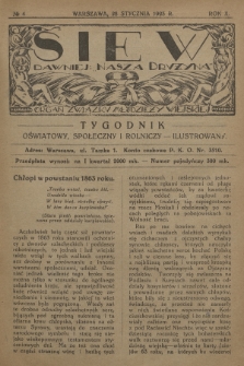 Siew : dawniej „Nasza Drużyna” : organ Związku Młodzieży Wiejskiej : tygodnik oświatowy, społeczny i rolniczy ilustrowany. R. 10, 1923, nr 4
