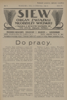 Siew : organ Związku Młodzieży Wiejskiej : tygodnik oświatowy, społeczny i rolniczy ilustrowany. R. 15, 1928, nr 16