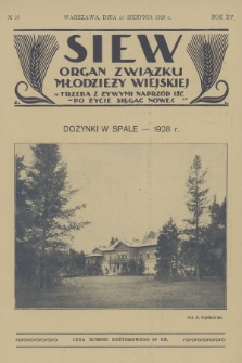 Siew : organ Związku Młodzieży Wiejskiej : tygodnik oświatowy, społeczny i rolniczy ilustrowany. R. 15, 1928, nr 35