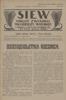 Siew : organ Związku Młodzieży Wiejskiej : tygodnik oświatowy, społeczny i rolniczy ilustrowany. R. 15, 1928, nr 41