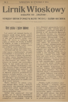 Lirnik Wioskowy : dodatek do „Drużyny” : poświęcony chórom śpiewaczym, muzyce swojskiej i teatrom amatorskim. 1919, nr 2