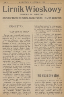 Lirnik Wioskowy : dodatek do „Drużyny” : poświęcony chórom śpiewaczym, muzyce swojskiej i teatrom amatorskim. 1919, nr 3
