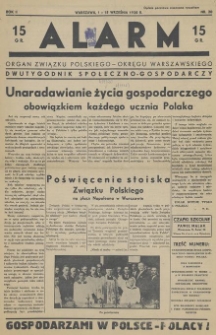 Alarm : organ Związku Polskiego - Okręgu Warszawskiego : tygodnik społeczno-gospodarczy. 1938, nr 20