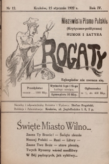 Rogaty : niezawisłe pismo polskie (krytyczno-polityczne) : humor i satyra. 1922, nr 12