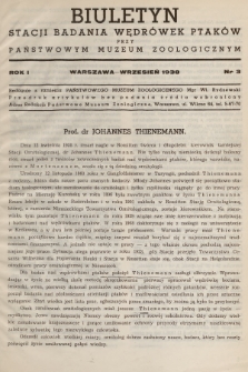 Biuletyn Stacji Badania Wędrówek Ptaków przy Państwowym Muzeum Zoologicznym. 1938, nr 3