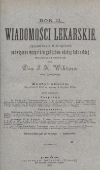 Wiadomości Lekarskie : czasopismo miesięczne poświęcone wszystkim gałęziom wiedzy lekarskiej. R. 2, 1887/1888, nr 6