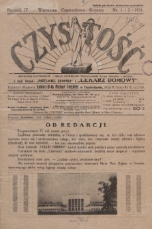 Czystość : miesięcznik ilustrowany : organ poświęcony propagandzie zasad zdrowia i higieny. 1931, nr 1 i 2