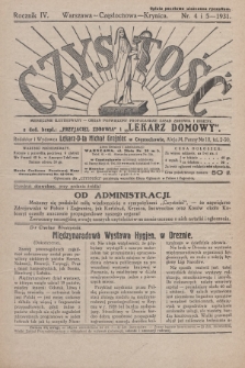 Czystość : miesięcznik ilustrowany : organ poświęcony propagandzie zasad zdrowia i higieny. 1931, nr 4 i 5