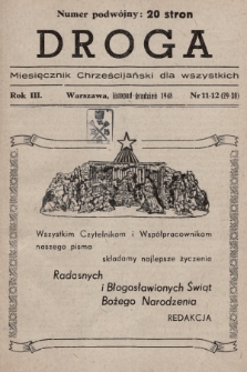 Droga : miesięcznik chrześcijański dla wszystkich. R.3, 1948, nr 11-12 (29-30)
