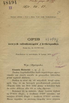 Opis nowych członkonogów (Arthropoda) : przełożono na posiedzeniu 10 lutego 1870
