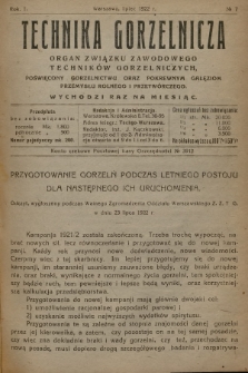 Technika Gorzelnicza : organ Związku Zawodowego Techników Gorzelniczych, poświęcony gorzelnictwu oraz pokrewnym gałęziom przemysłu rolnego i przetwórczego. 1922, No 7