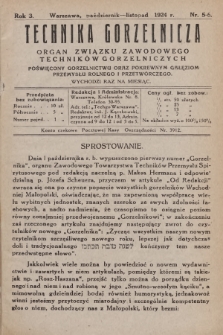 Technika Gorzelnicza : organ Związku Zawodowego Techników Gorzelniczych poświęcony gorzelnictwu oraz pokrewnym gałęziom przemysłu rolnego i przetwórczego. 1924, Nr 5-6