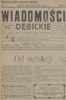 Wiadomości Dębickie : bezpartyjny dwutygodnik. R. 1, 1933, nr 1