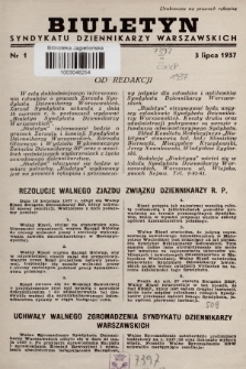 Biuletyn Syndykatu Dziennikarzy Warszawskich. 1937, nr 1