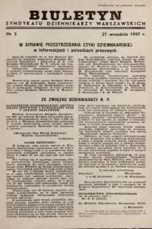 Biuletyn Syndykatu Dziennikarzy Warszawskich. 1937, nr 3