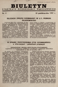 Biuletyn Syndykatu Dziennikarzy Warszawskich. 1937, nr 4