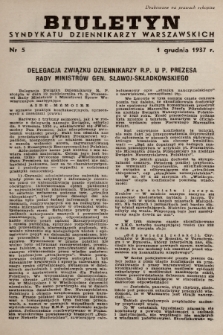 Biuletyn Syndykatu Dziennikarzy Warszawskich. 1937, nr 5