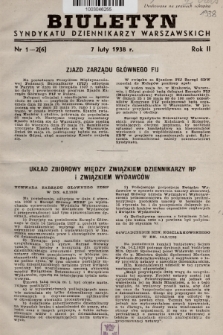 Biuletyn Syndykatu Dziennikarzy Warszawskich. 1938, nr 1-2 (6)