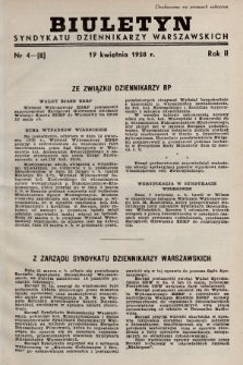 Biuletyn Syndykatu Dziennikarzy Warszawskich. 1938, nr 4-(8)