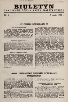 Biuletyn Syndykatu Dziennikarzy Warszawskich. 1938, nr 9