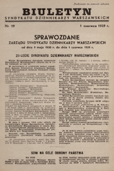 Biuletyn Syndykatu Dziennikarzy Warszawskich. 1939, nr 19