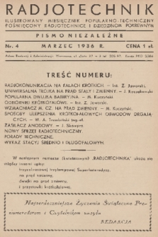 Radjotechnik : ilustrowany miesięcznik popularno-techniczny poświęcony radjotechnice i dziedzinom pokrewnym : pismo niezależne. 1935/1936, nr 4