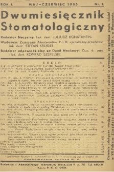 Dwumiesięcznik Stomatologiczny. R. 1, 1935, nr 1