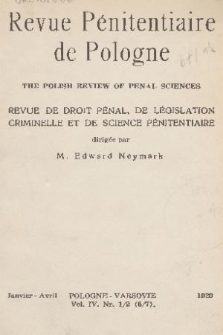 Revue Pénitentiaire de Pologne. Vol. 4, 1929, nr 1/2