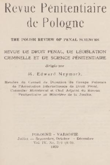 Revue Pénitentiaire de Pologne. Vol. 4, 1929, nr 3/4