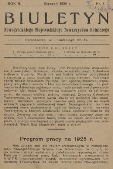 Biuletyn Nowogródzkiego Wojewódzkiego Towarzystwa Rolniczego. 1928, nr 1