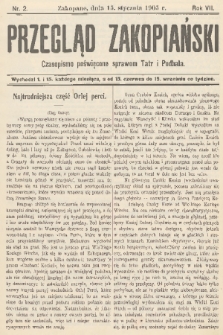 Przegląd Zakopiański: czasopismo poświęcone sprawom Tatr i Podhala. R. 7, 1905, nr 2