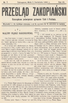 Przegląd Zakopiański: czasopismo poświęcone sprawom Tatr i Podhala. R. 7, 1905, nr 7