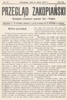 Przegląd Zakopiański: czasopismo poświęcone sprawom Tatr i Podhala. R. 7, 1905, nr 13