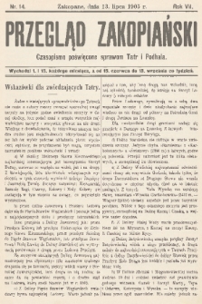 Przegląd Zakopiański: czasopismo poświęcone sprawom Tatr i Podhala. R. 7, 1905, nr 14