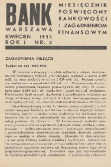 Bank : miesięcznik poświęcony bankowości i zagadnieniom finansowym. R. 1, 1933, nr 3