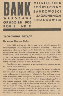 Bank : miesięcznik poświęcony bankowości i zagadnieniom finansowym. R. 1, 1933, nr 11