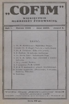 Cofim : miesięcznik młodzieży żydowskiej. R. 1, 1926, z. 4