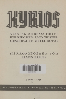 Kyrios : Vierteljahresschrift für Kirchen- und Geistesgeschichte Osteuropas. Jg. 3, 1938, Inhalt
