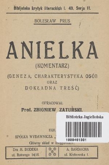 Bolesław Prus - Anielka : (komentarz : geneza, charakterystyka osób oraz dokładna treść)
