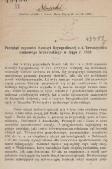 Przegląd czynności Komisyi fizyograficznéj c. k. Towarzystwa naukowego krakowskiego w ciągu r. 1869