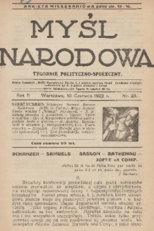 Myśl Narodowa : tygodnik polityczno-społeczny. R. 2, 1922, nr 23