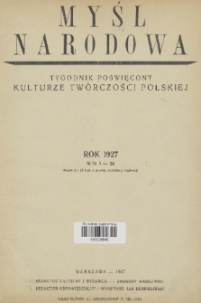 Myśl Narodowa : dwutygodnik poświęcony kulturze twórczości polskiej. R. 7, 1927, Spis rzeczy