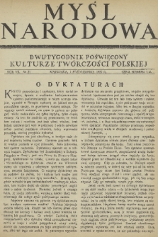 Myśl Narodowa : dwutygodnik poświęcony kulturze twórczości polskiej. R. 7, 1927, nr 21