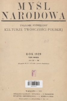 Myśl Narodowa : tygodnik poświęcony kulturze twórczości polskiej. R. 9, 1929, Spis rzeczy lipiec-grudzień