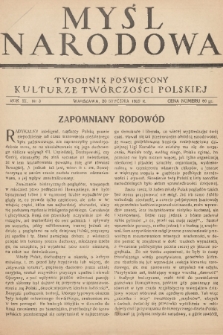 Myśl Narodowa : tygodnik poświęcony kulturze twórczości polskiej. R. 9, 1929, nr 3