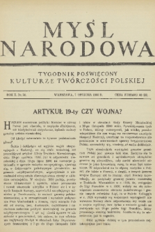 Myśl Narodowa : tygodnik poświęcony kulturze twórczości polskiej. R. 10, 1930, nr 50