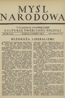 Myśl Narodowa : tygodnik poświęcony kulturze twórczości polskiej. R. 12, 1932, nr 42